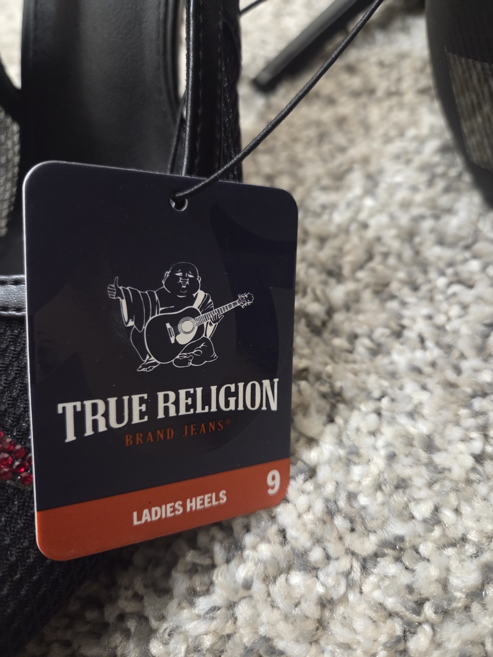True Religion Black Slingback Heels with Pink Crystal Logo - Picture 6 of 6